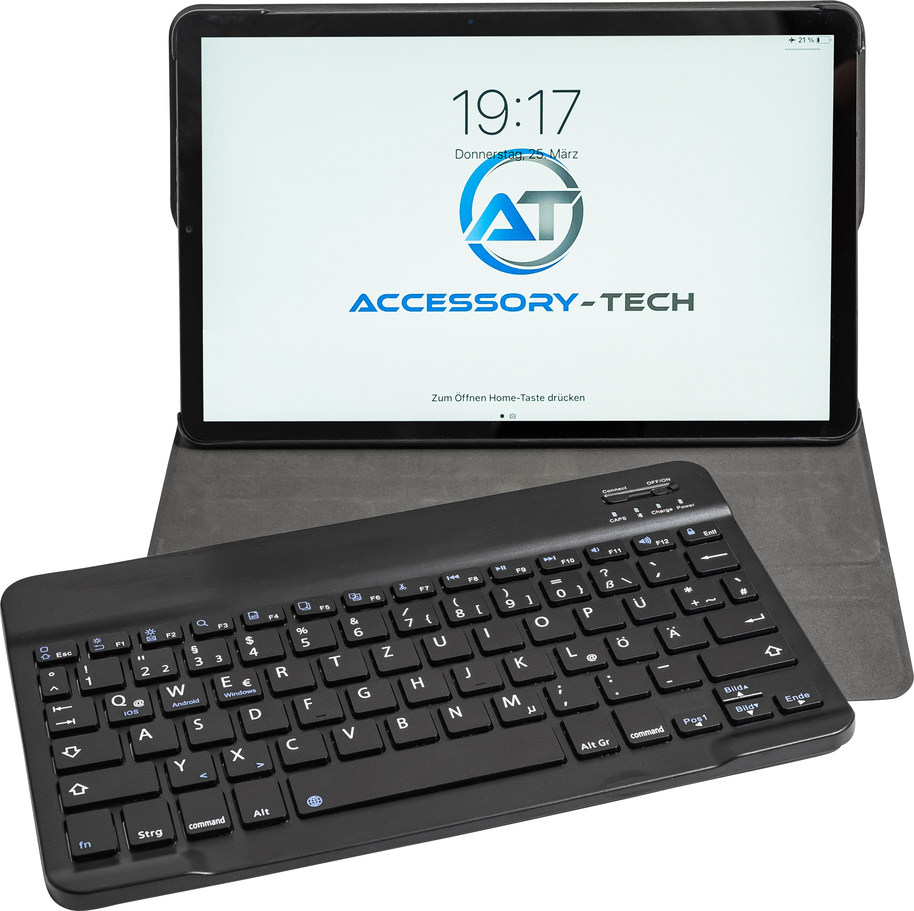 163 Schutzhülle mit abnehmbarer Bluetooth Tastatur Vorderansicht mit abgenommener Tastatur