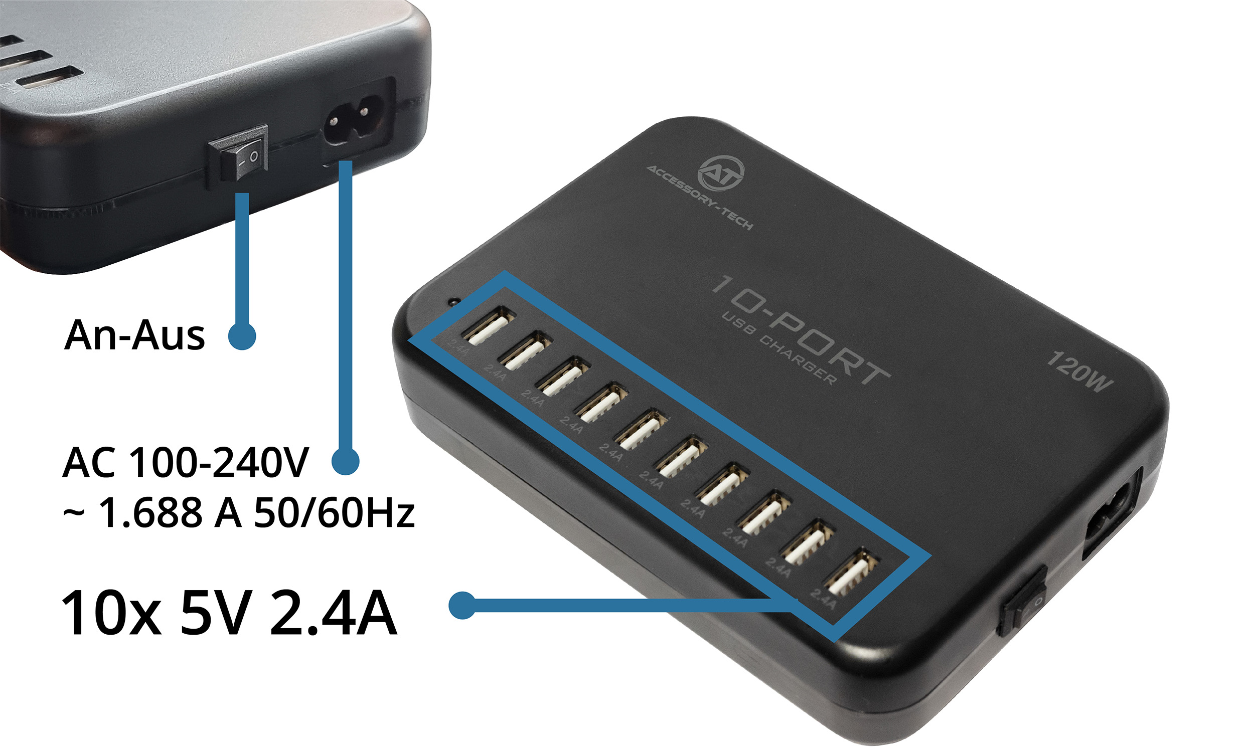 MC10 Multi-Charger, USB Ladegerät, Anschlüsse